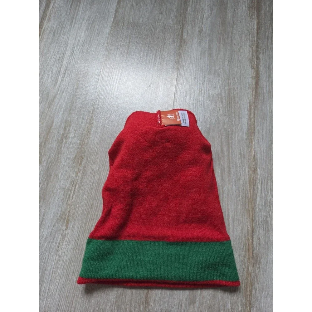 Elf Movie Raised By Elves Christmas Pom Pom Beanie Red Green One Size EUC